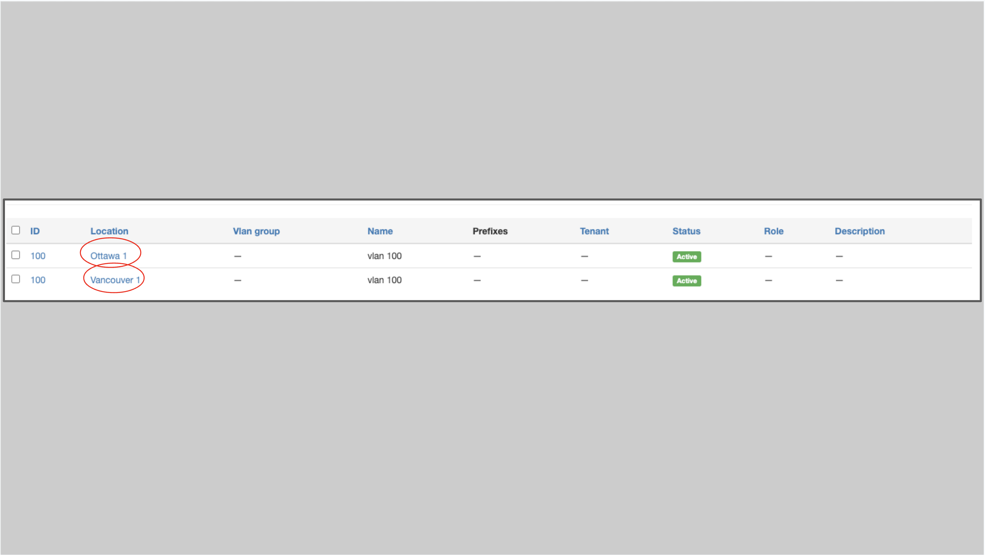 VLAN main page