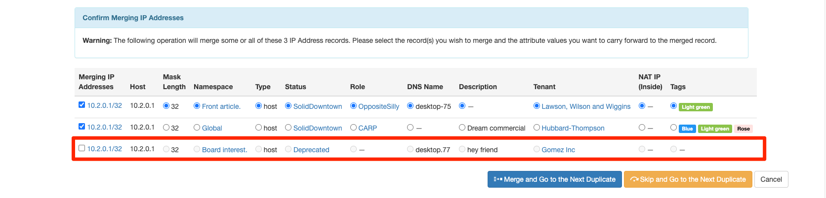 Merging Some Duplicate IPs